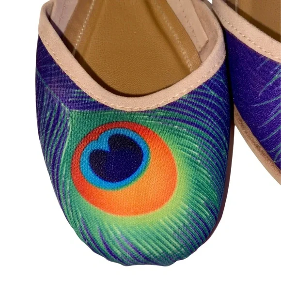 Fuchsia Artisan Made Peacock Print Flats Women’s Size 9 - Picture 7 of 16